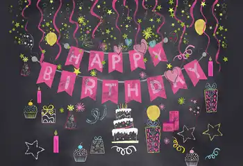 

HUAYI Birthday Photography Backdrop Blackbord Style Background Photo Booth 3 Kinds Materials W-4099H