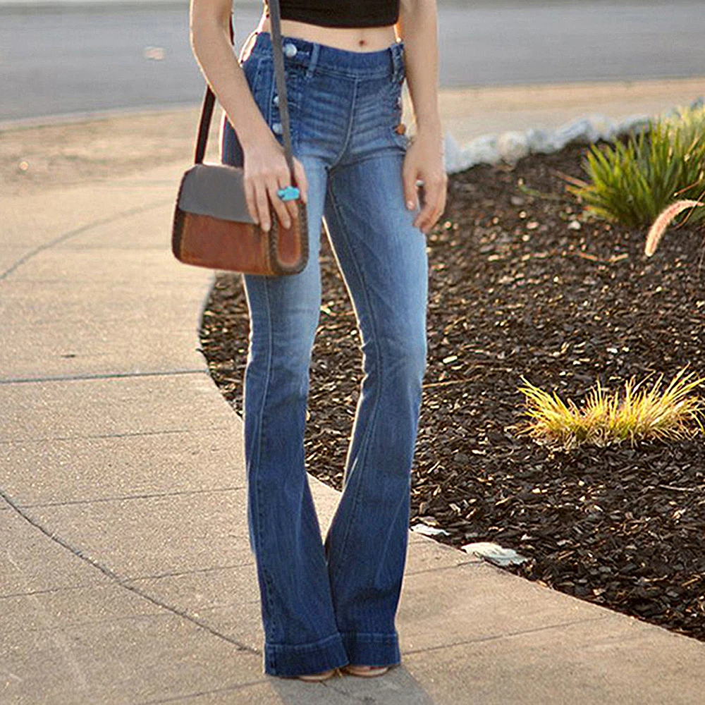 Vertvie Модные женские синие расклешенные джинсы, обтягивающие джинсы с высокой талией, винтажные джинсы для мам, узкие длинные уличные Женские джинсовые штаны 2XL