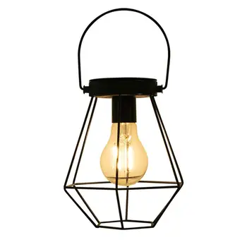 

Solar Energy Power Hanging Outdoor Light Stainless Steel Garden Lamp Wrought Iron Lantern With Light Bulb Warm White Light