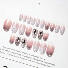 Поддельные ногти патч Маникюр готовой продукции Свадебные Длинные невесты с искусственным бриллиантом японский стиль градиент одежда маникюр отделка