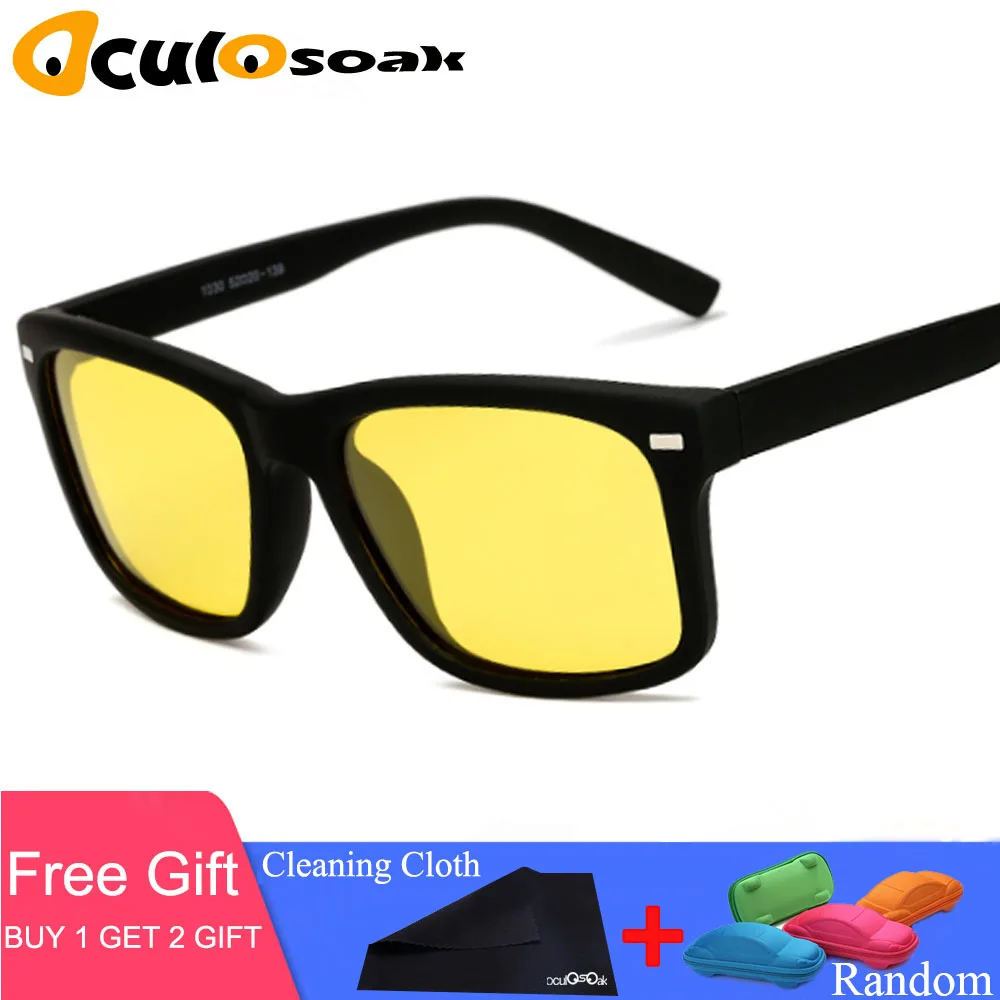 

NEW Yellow Night Vision For Night Driving Polarized Sunglasses Square Mens Driver Safety Eyewears Cloudy Fog Day with box