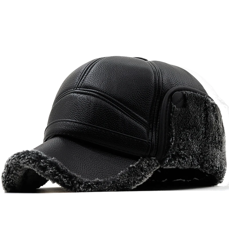 Neue warme Mann Leder Hüte Winter Erste Schicht Rinds Warme Ohrenschützer Bomber Caps Plus Samt Verdicken Männlichen Knochen Caps Dad hut