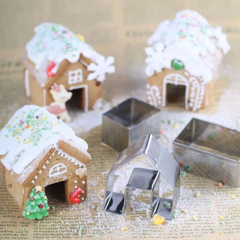 Gingerbread House Biscuit Cutter Set Stainless Steel Cake Cookie Mould Christmas Decoration Kitchen Featival Party Baking Tools