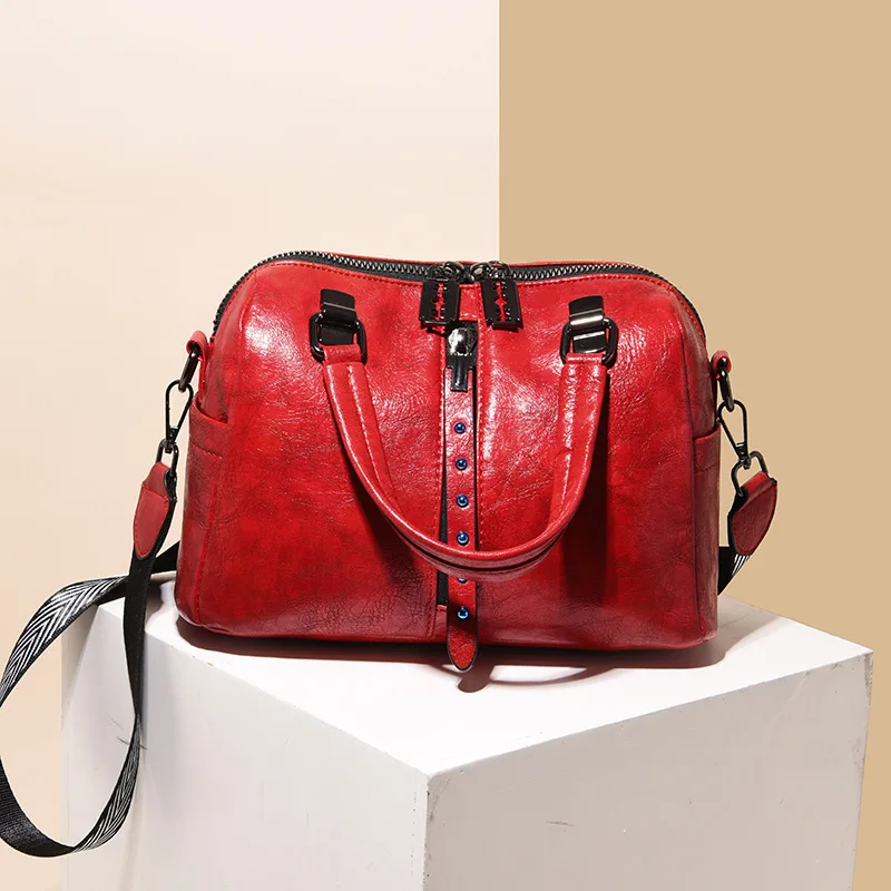 

High Grade Sense Genuine Leather Boston Bag 2019 New Style Cool Women's Portable Shoulder Bag Retro WOMEN'S Cow Leather Bag