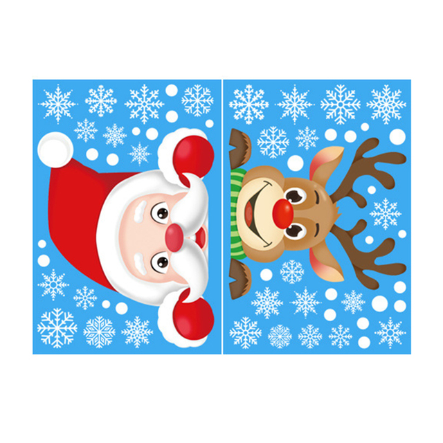 Christmas Window Stickers PVC Static Sticker Santa Elk Snowflake Wall Decals Home Xmas Shop Glass Room New Year Decor