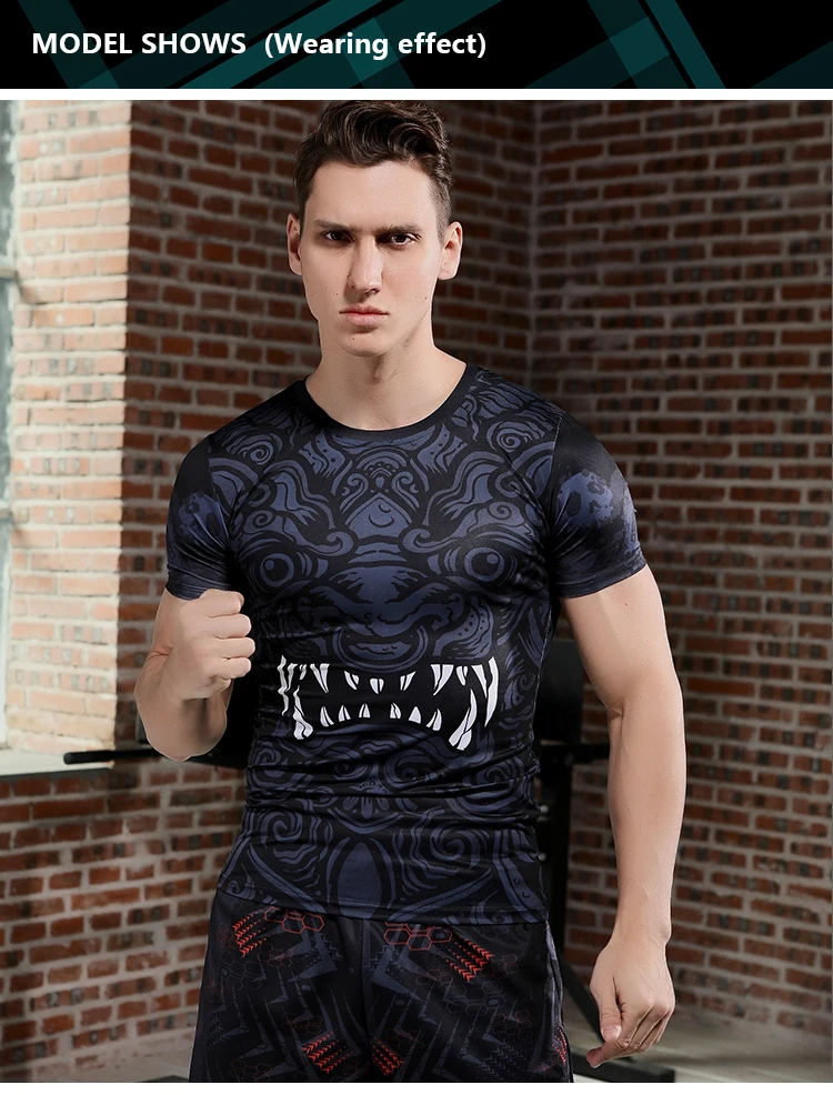 Kurzärmliges, eng anliegendes Sport-Fitness-T-Shirt für Herren, hochwertige Trainingskleidung, elastische, eng anliegende Kleidung – Detail 8
