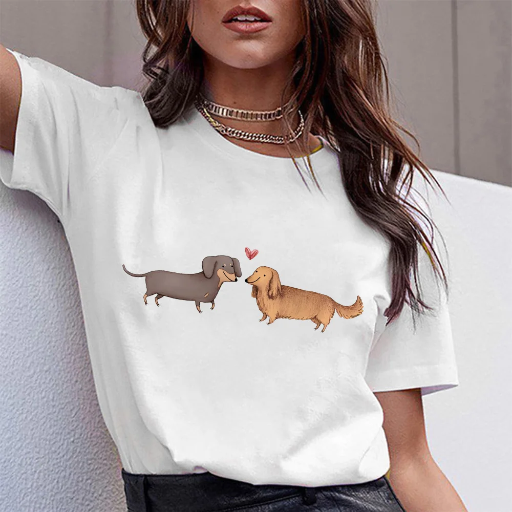 2021 New Funny T Shirt Cartoon Pattern Dachshund Pug Streetwear Tshirt Summer Women Harajuku Style Cute Dog T-shirt vintage t shirts