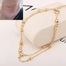 Европа и Америка аксессуары ноги украшения кольцо на лодыжки Двойной Слой Цепи Браслет на ногу из бисера алиэкспресс Лидер продаж