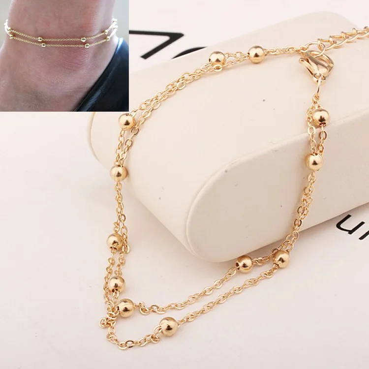 

Europe And America Accessories Foot Ornaments Ankle Ring Double Layer Chain Beads Anklet AliExpress Hot Selling