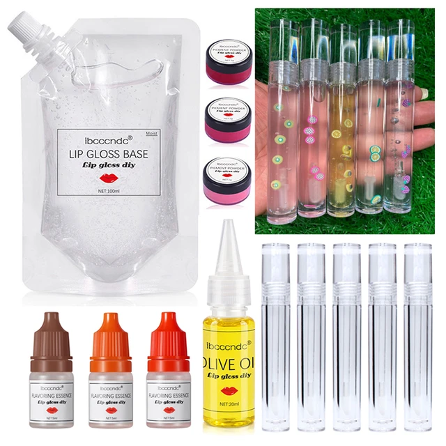 DIY Lip Gloss Kit Moisturizing Clear Lip Gloss Base Gel 100ml with Lipgloss  Tubes Pigment Powder Glitter Flavor Essence Oils - AliExpress
