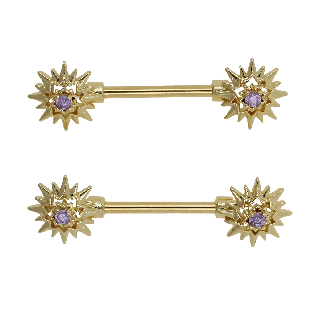 Золотой цвет MUSI 2pcs Nipple Rings 14G 316L Surgical Stainless Steel Solar Form Nipple Barbell Piercing - Окраска металла: Золотой цвет