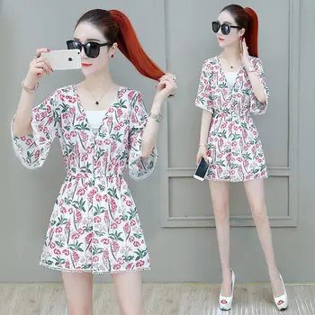 

Summer 2020 Women Fashion Rompers Female Casual Jumpsuit Playsuit Ladies Floral Printing Half Sleeve V Neck Short Overalls L105