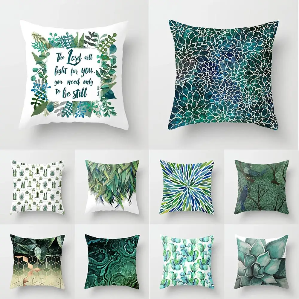

45*45CM Cushion Waist Cover Sofa Decor Leaf Case Plant Green Throw Home Pillow Polyester