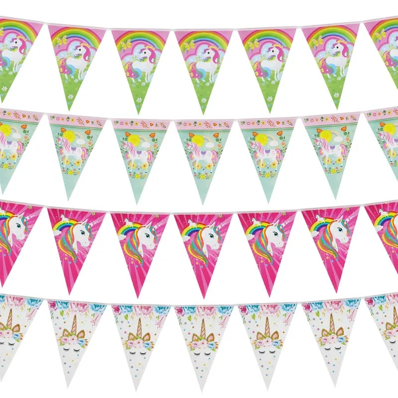 Pancarta de papel para fiesta de unicornio arcoíris para niña y niño, banderas colgantes de 1 ° cumpleaños, guirnalda para Baby Shower, decoraciones de boda