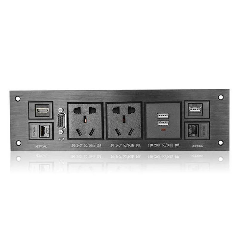 

Desktop Wall Panel Socket Multimedia Aluminium Alloy Power Socket 2USB Charger Ports VGA NETWORK Extersion Socket For Office