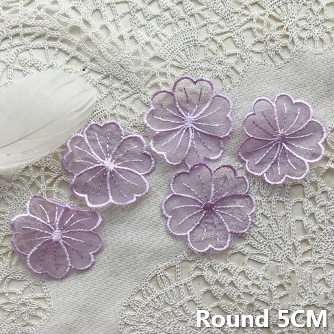 

3PCS Round 5CM Tulle Purple Single Layer Organza Flower Lace Cloth Patch Dress Applique Headwear DIY Crafts Sewing Guipure Decor