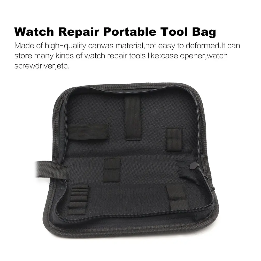 Multi-functional Canvas Bag Watch Repair Portable Tool Bag Case Opener Watch Screwdriver Zipper Storage Tool Bag Black