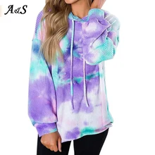 

Hoodies Multicolor Casual Women Drawstring Hooded Sweatshirt Autumn Tie Dye Long Sleeve Hoodies Pullover Tops Plus Size S-XXL