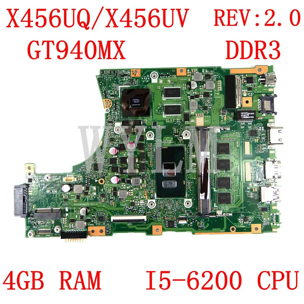  X456UQ 4GB RAM I5-6200 CPU GT940MX DDR3 REV:2.0 motherboard For ASUS X456U X456UV X456UVK X456UQK X