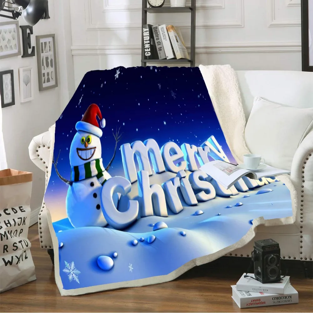 

Dropshipping Merry Christmas Snowman Kid Blanket Snow Scene White Blue Red Microfiber Blanket on Sofa Christmas Decor 150x200cm