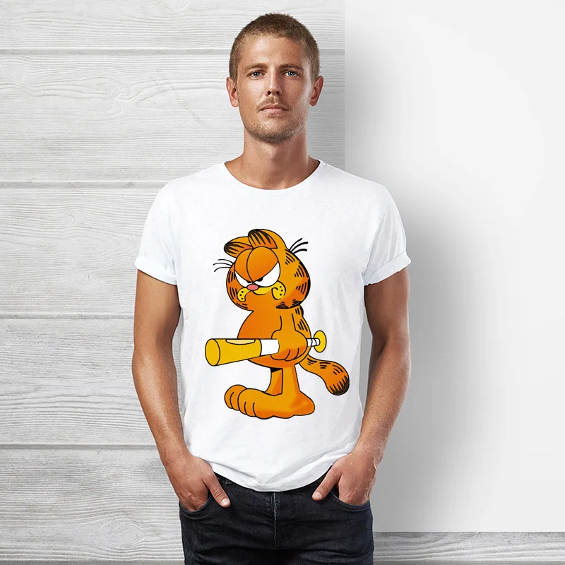 

Garfield t shirt hip hop funny cartoon tops tee men and women couple tshirt short sleeve cute cat British flag