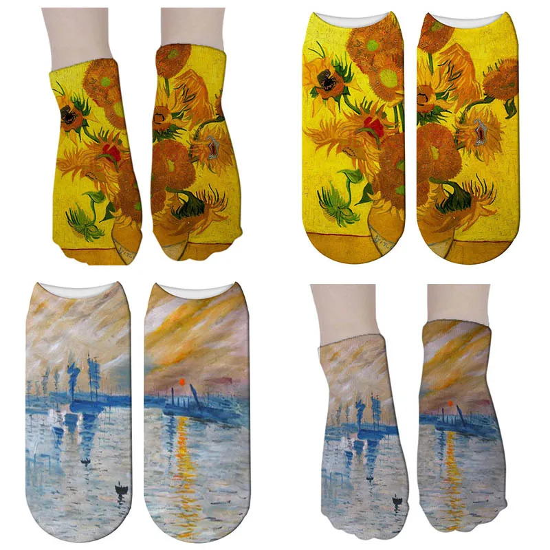 Мужские и женские новые повседневные хлопковые носки с 3D принтом подсолнуха, Носки с рисунком, носки унисекс