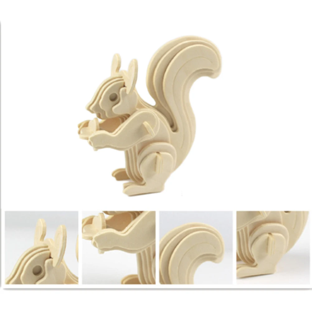 New Wood Assembly DIY Toy for 3D Wooden Model Puzzles Animals Squirrel