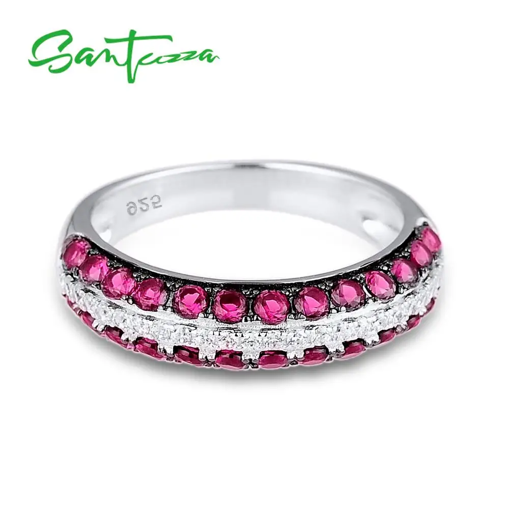 SANTUZZA серебряное кольцо для женщин, 925 пробы, серебряное модное круглое кольцо для женщин, кольцо с кубическим цирконием, вечерние ювелирные изделия