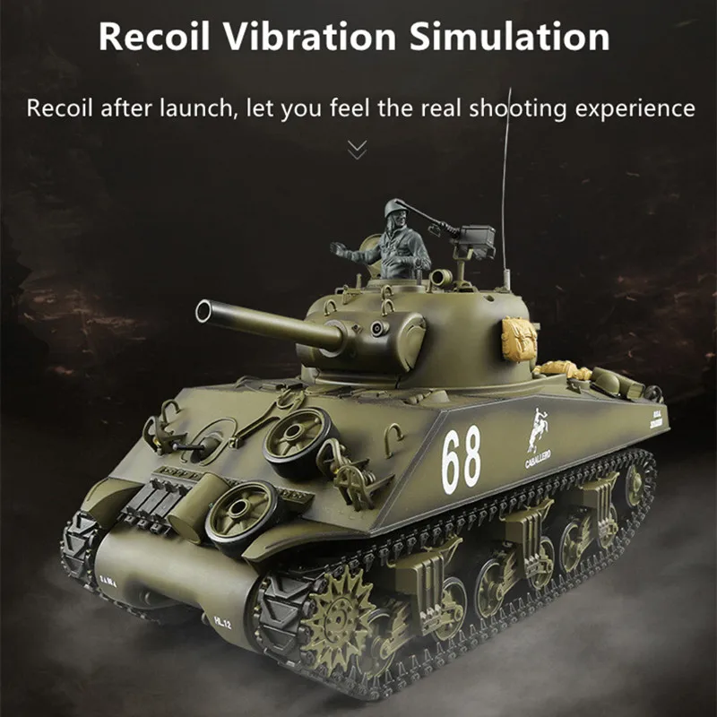 Simulation Smoke Sherman M4A1 Heavy Remote Control Tank 20Mins Launching Bullets 360° Driving Turret Rotation RC Military Tank 4
