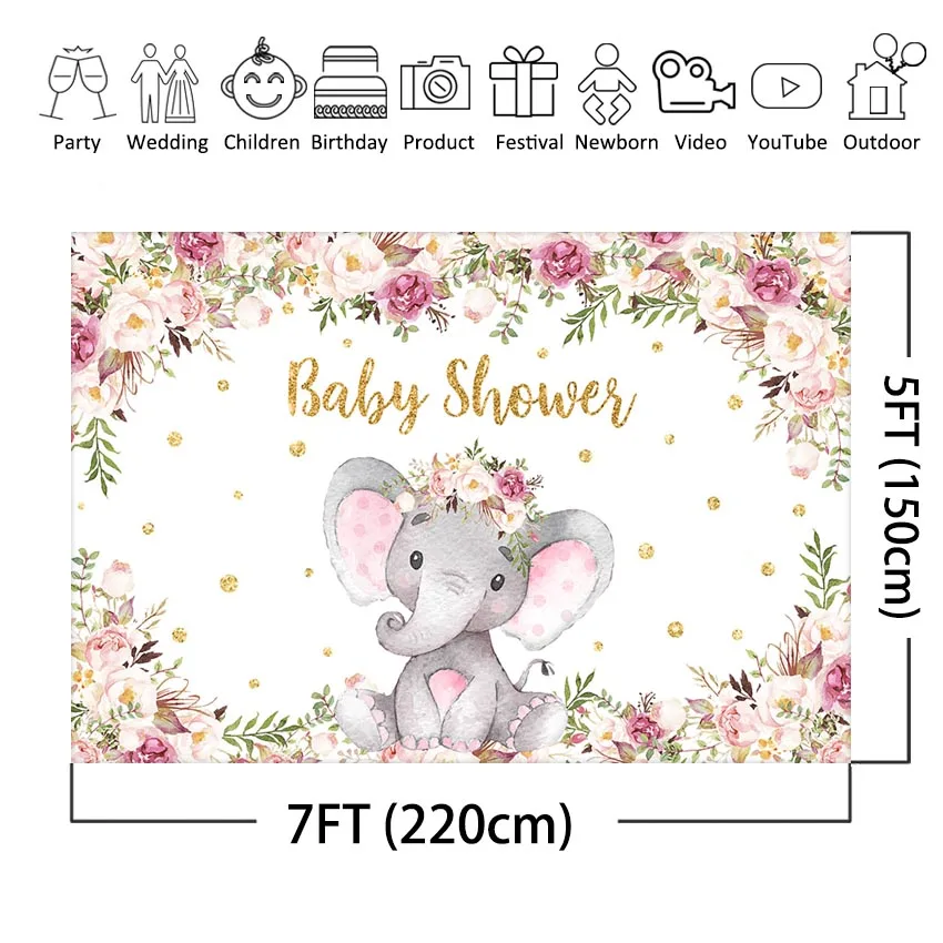 Фон для фотосъемки с изображением слона и детского душа розовый фон для девочек со слоном цветочный фон для вечеринки в честь Дня Рождения