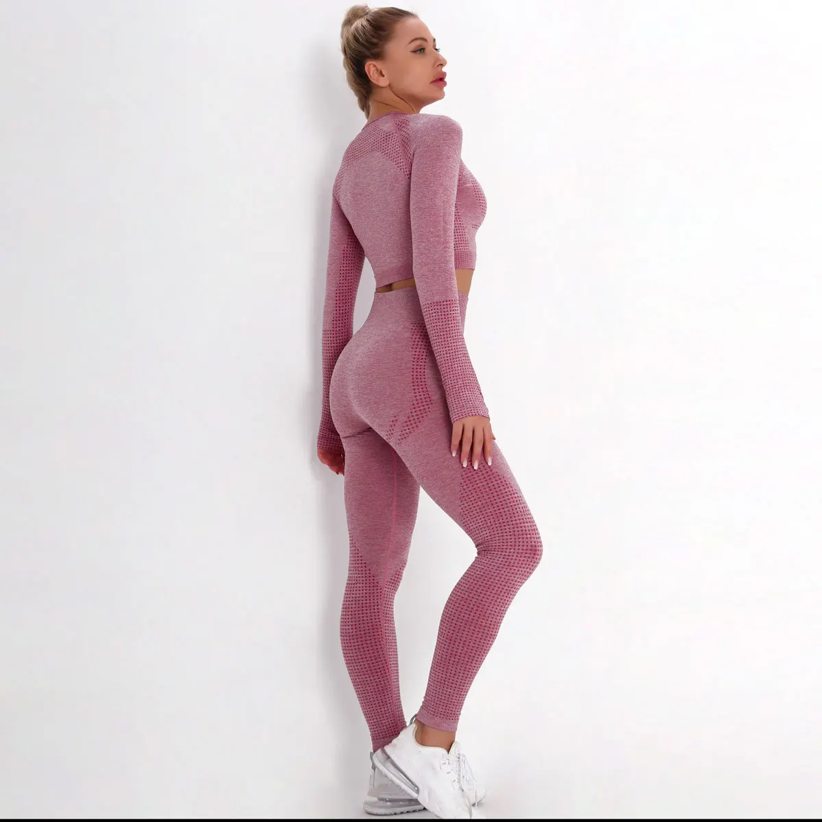 2/3/5PCS Women Sportswear Yoga Set Gym Clothing Tracksuit Long Sleeve Crop Top High Waist Seamless Leggings Fitness Sports Suits