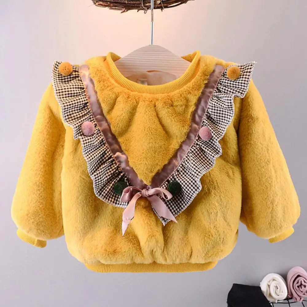 Зимнее пальто для маленьких детей; пальто для новорожденных; Верхняя одежда для младенцев; детские пальто принцессы; куртка для девочек; теплая кашемировая куртка с кружевом - Цвет: yellow