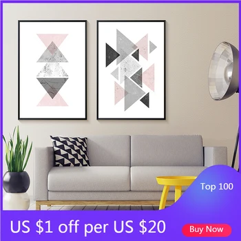 Billige Peintures Sur Toile Avec Dreiecke Géométriques Tableau Wandbild Imprimé Stil Nordique Tableau Artistique Pour Enfants Salon Décor