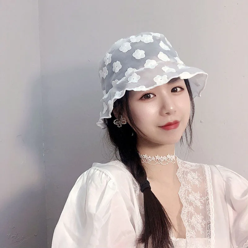 Эстетическая кружевная шляпа с полыми цветами в стиле K POP Egirl для женщин летняя