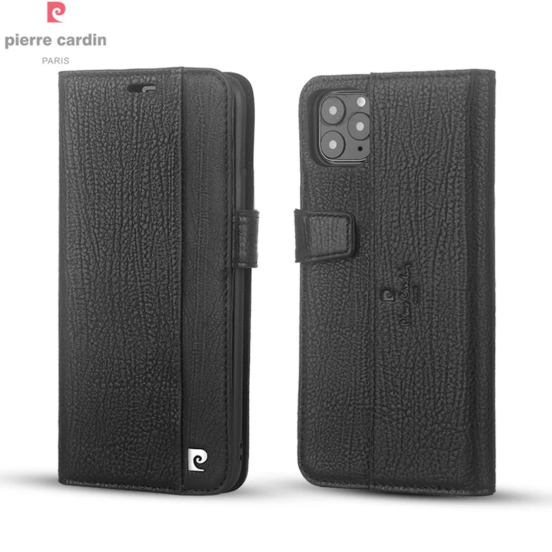 Pierre Cardin для Apple iPhone 11 Pro Max чехол для телефона из натуральной кожи Магнитная Книга Стиль Флип Стенд кошелек держатель для карт чехол сумка