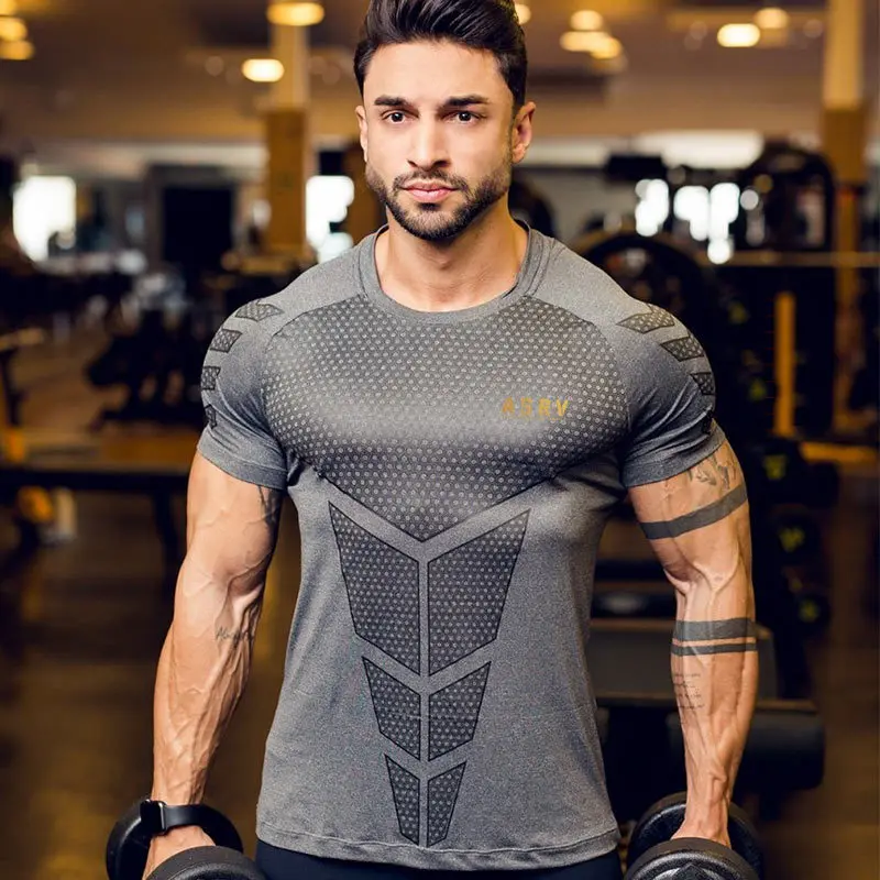 

ASRV Mens Compression T-shirt Jogger Sporting Skinny Tee Male Gyms Fitness Bodybuilding Workout Black Tops Quick Dry Clothing