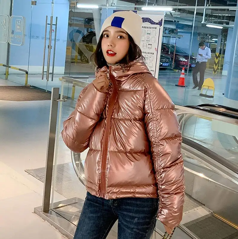 Bright Down Cotton Parkas Women's Short Bread clothing New Winter Chic Cotton Coat Women - Цвет: pink