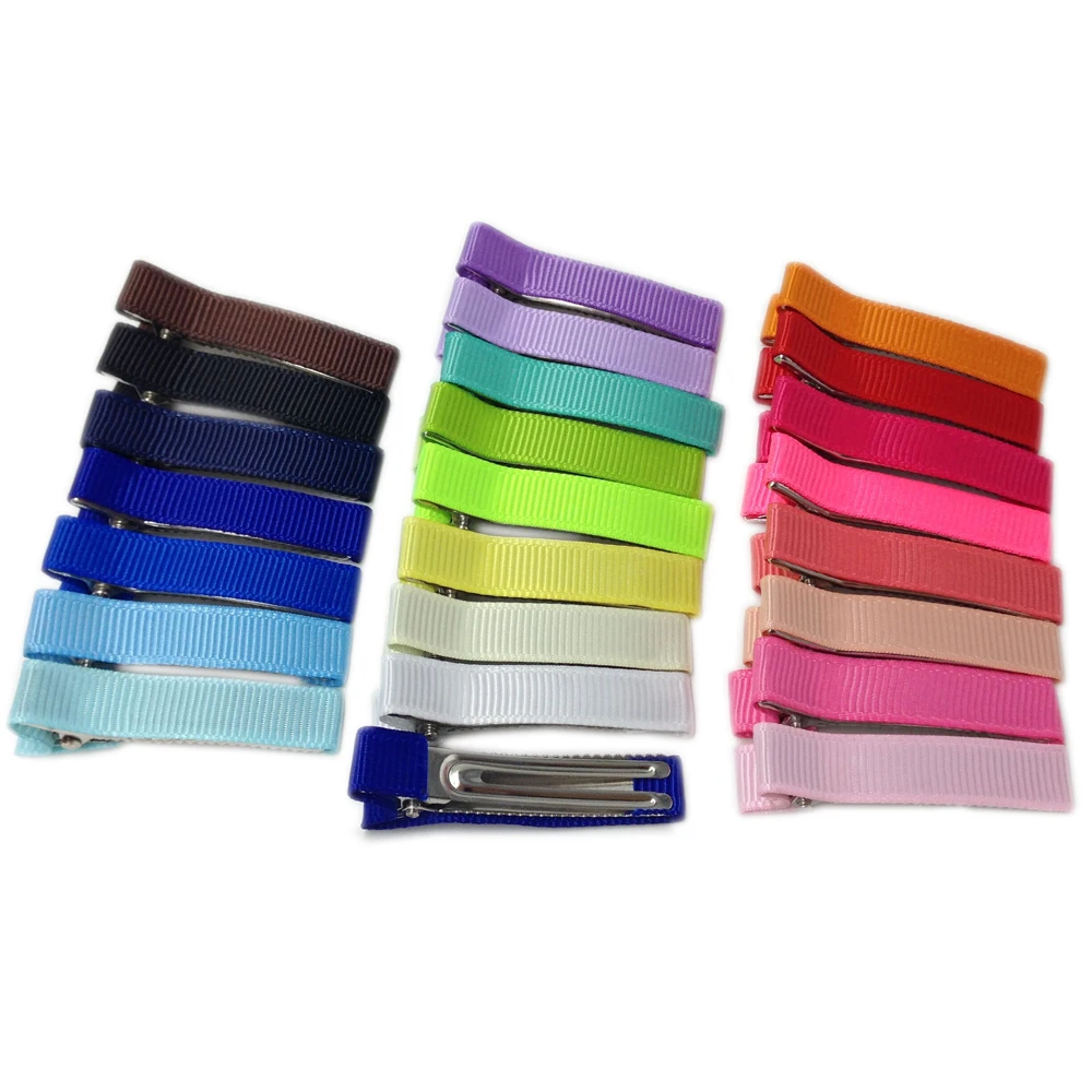 20Pcs Mixed Colors 50mm Double Prong Alligator Clip Wholesale Metal Hairclip Grosgrain Ribbon Covered Hairpin Kids Hairgrip