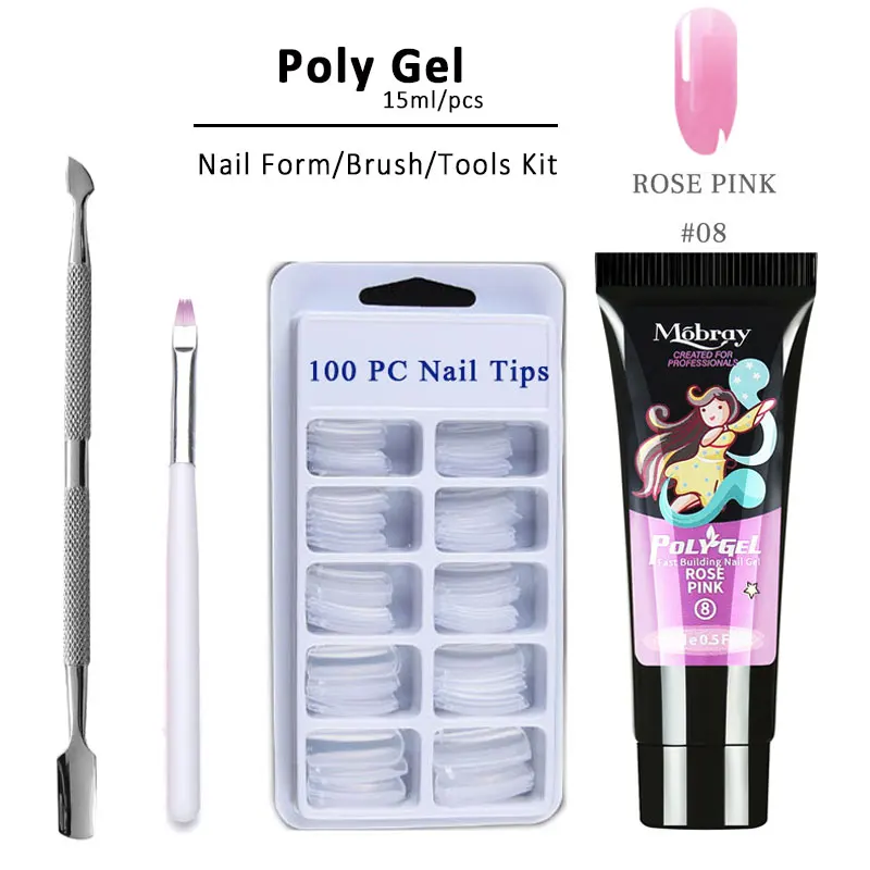 LGHZLINK Poly Extention Gel Set Nail Clear Color Nail Tip Uv Gel Slice Brush Quick Building For Nails Extensions Hard Jelly Gel - Цвет: 08