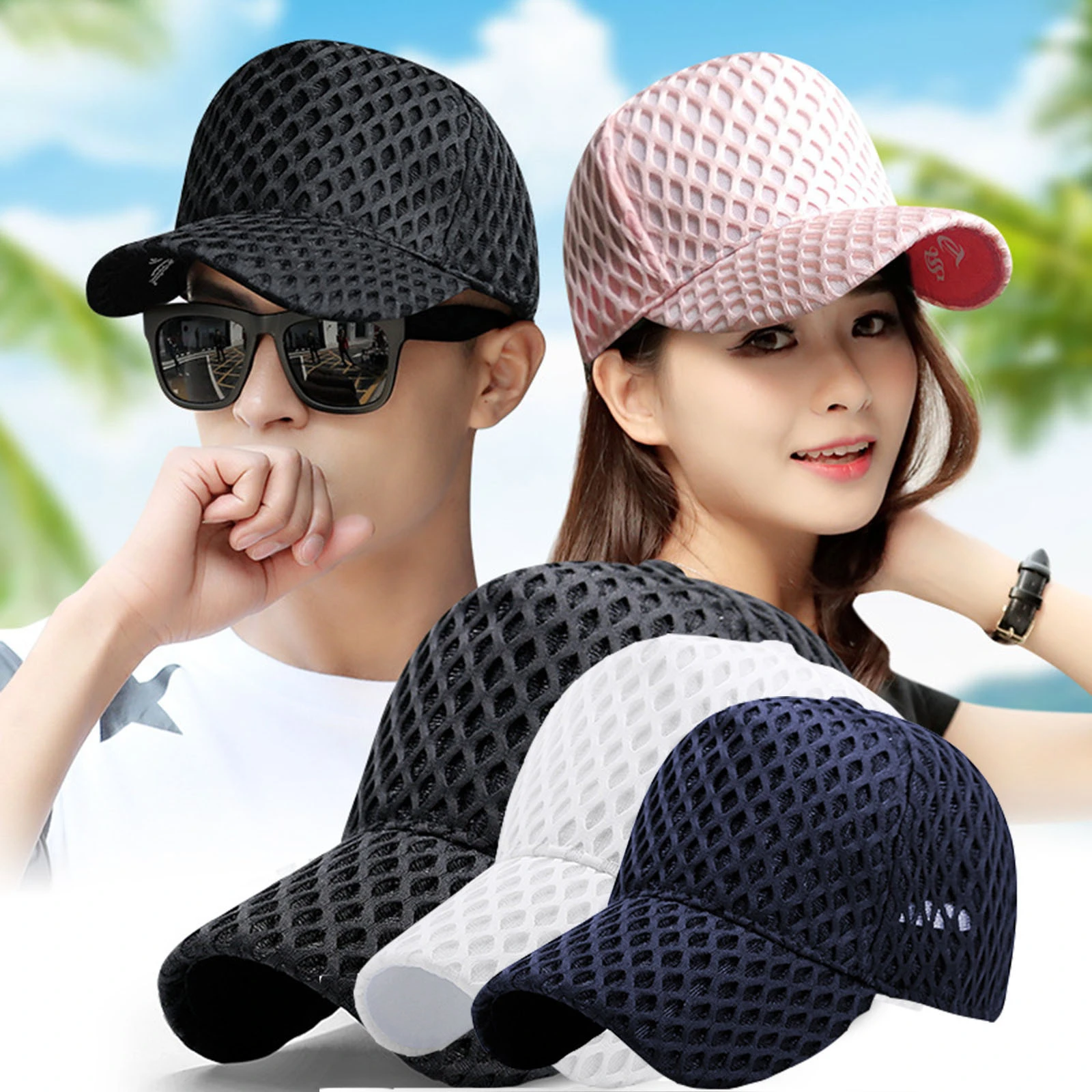 sombrer Gorras de béisbol de malla transpirable para hombre y mujer 