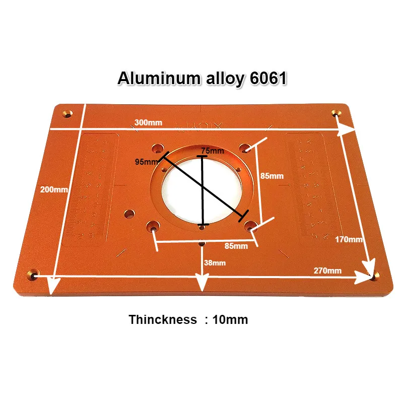 Aluminum Router Table Insert Plate with 4 Bushing Electric Wood Milling Trimming Machine Flip Plate Guide Table for Work Bench