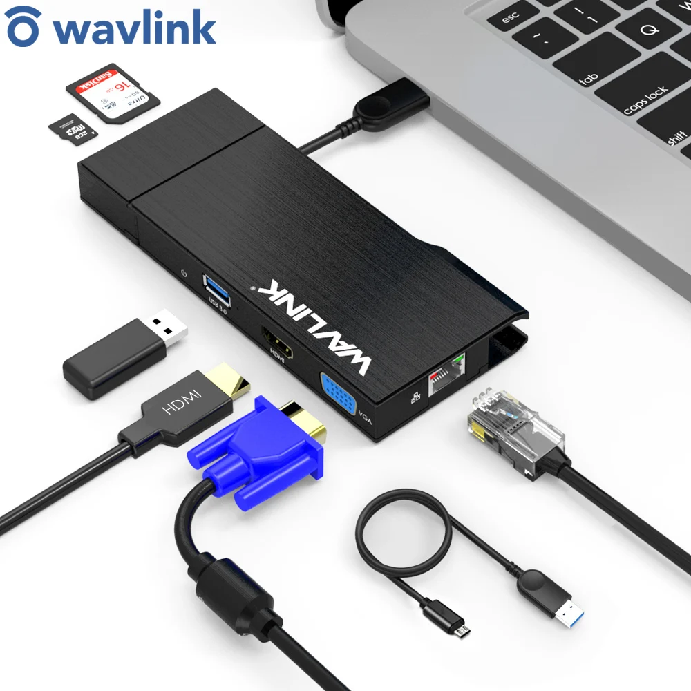 Wavlink 2k мини Док станция USB3.0 концентратор HDMI VGA гигабитный RJ45 адаптер Ethernet