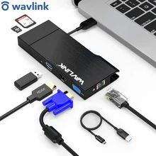 Wavlink – Mini Dock usb 3.0 à double affichage 2k, Hub HDMI, VGA, Gigabit, RJ45, adaptateur Ethernet, convertisseur Multiport, lecteur de carte SD vers Mac OS