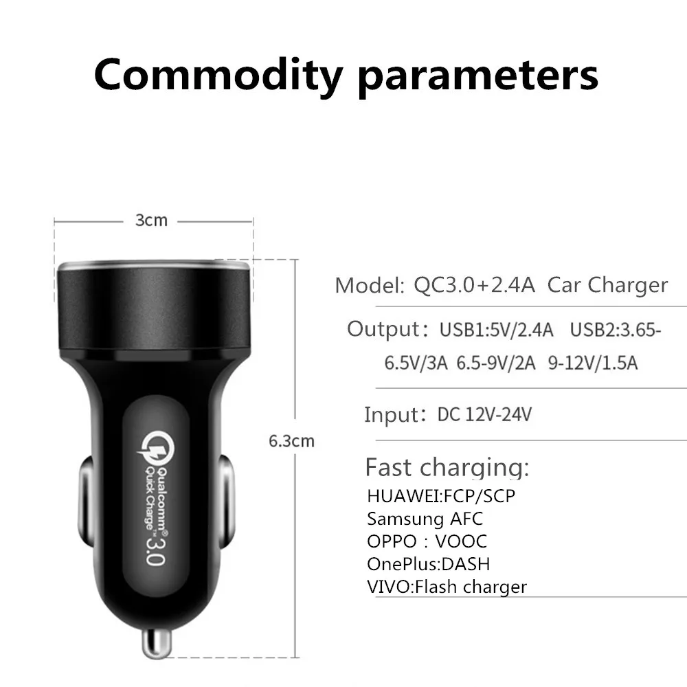 Автомобильное зарядное устройство 5A USB Автомобильное зарядное устройство двойная Быстрая зарядка QC3.0 Быстрая зарядка для xiaomi OPPO samsung note 10 автомобильное зарядное устройство