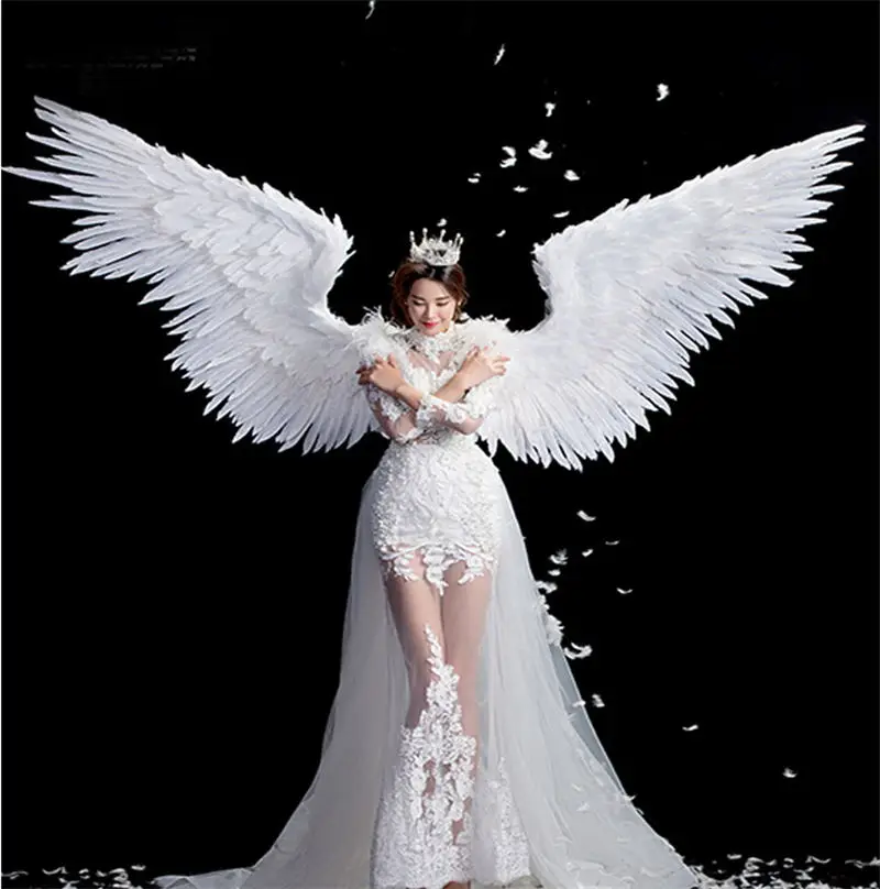 

White Angel Feather wings halloween costume photography model t-stage show wedding wing costume prop party costplay decoration