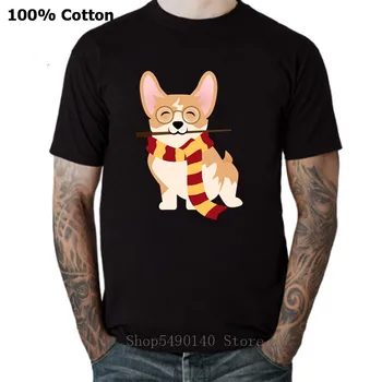 

2020 Summer Men's Magic Hogwarts T-Shirt Animal Gryffin-Corg Funny Corgi Cosplay as Harry Tshirt Potter-lover Short Sleeve Tees