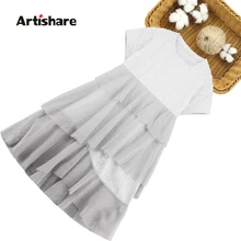 Г., летнее платье для девочек, Сетчатое платье в стиле пэчворк, Vestidos для девочек, повседневные Детские Вечерние платья Одежда для девочек-подростков, 6, 8, 10, 12