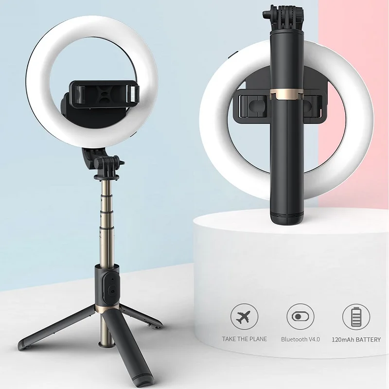 FANGTUOSI Wireless bluetooth selfie stick ring fill light mini tripod handheld extendable selfie stick with remote control