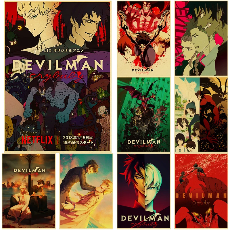Плакат в стиле аниме Devilman Crybaby ретро крафт-бумага для творчества винтажный