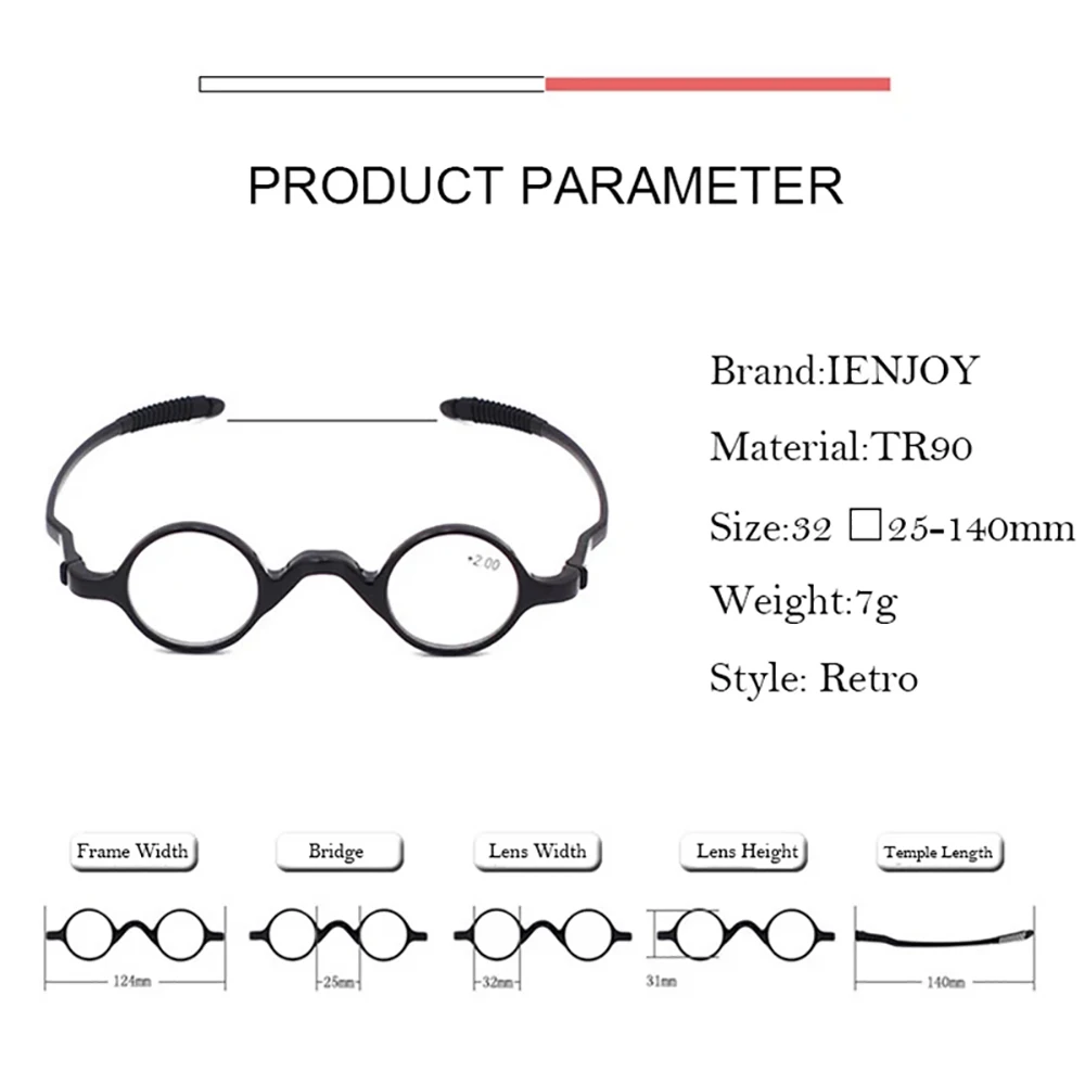 IENJOY Lesebrille, Anti-Blaulicht, runder Rahmen, Lesebrille für Herren, ultraleicht, TR, Presbyopie-Brille mit Box, Dioptrien 1,0–4,0 – Detail 4